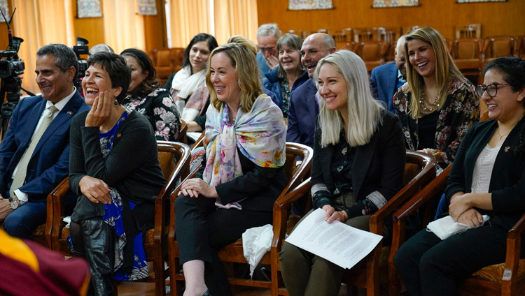 Members of the audience reacting to comments by His Holiness the Dalai Lama during their program on cultivating compassion at his residence in Dharamsala, HP, India on November 11, 2019. Photo by Ven Tenzin Jamphel